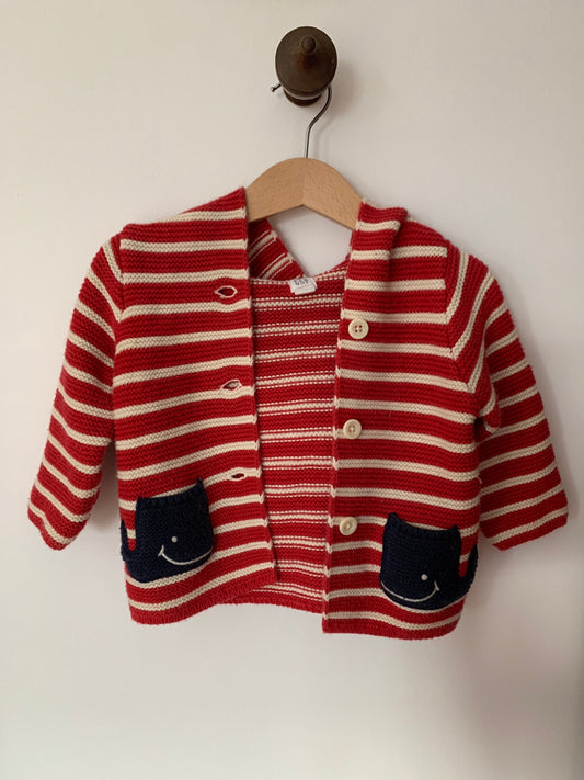 Baby Red striped button up knit hoodie