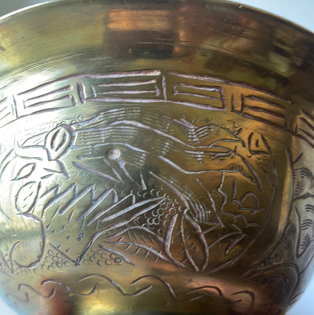 Etched Brass Footed Bowl