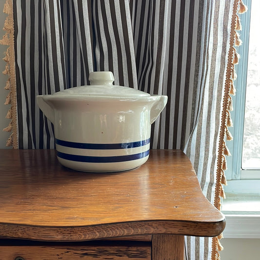 Blue Striped Stoneware Pickling Crock