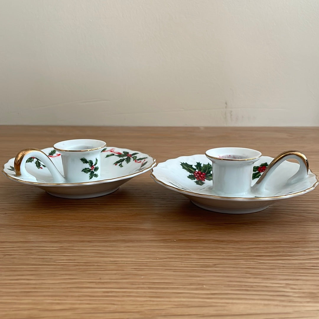 Pair of Holly Candle Dishes