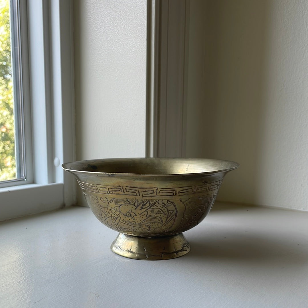 Etched Brass Footed Bowl