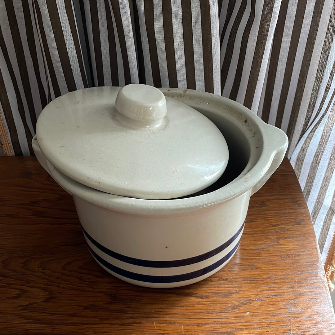 Blue Striped Stoneware Pickling Crock