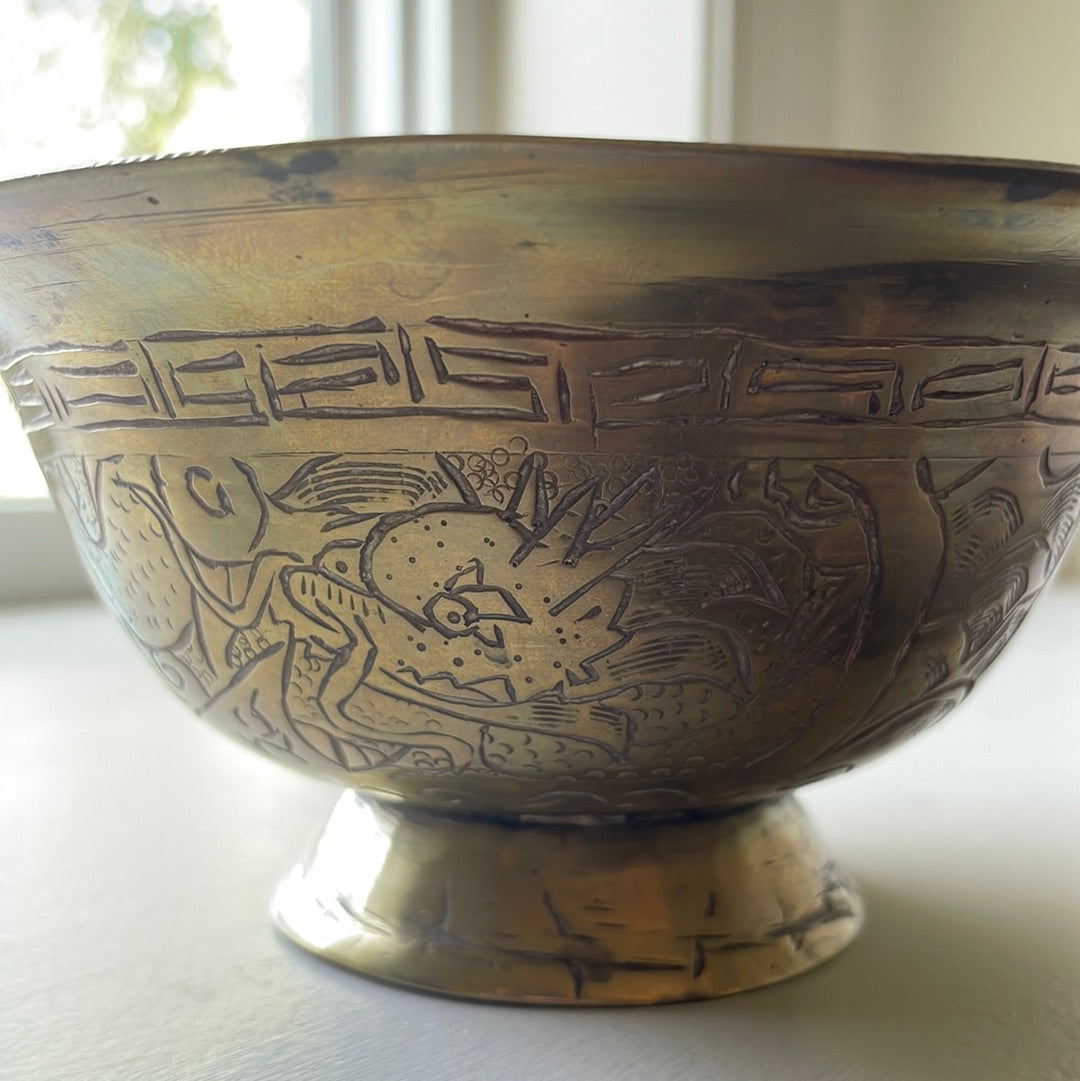 Etched Brass Footed Bowl