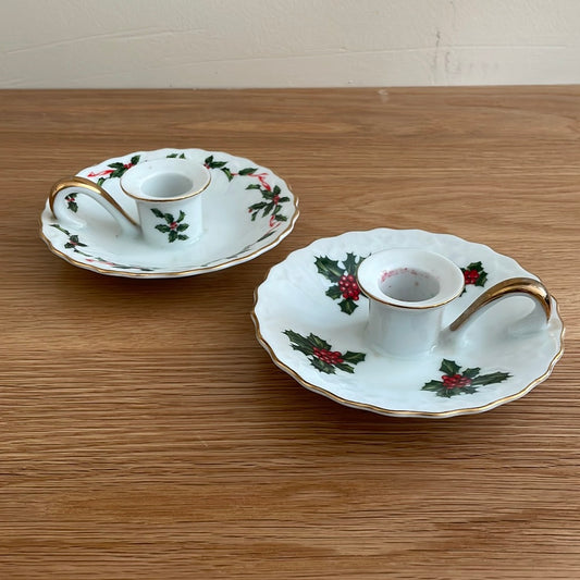 Pair of Holly Candle Dishes