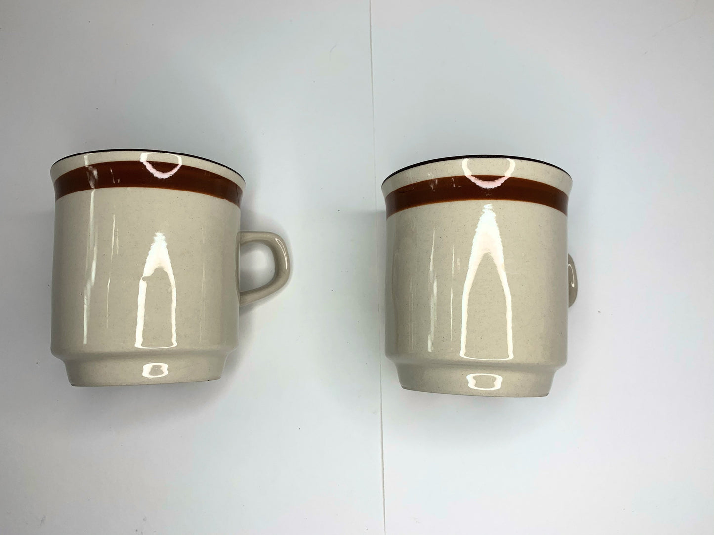 Cozy brown stripe Japanese mugs, pair