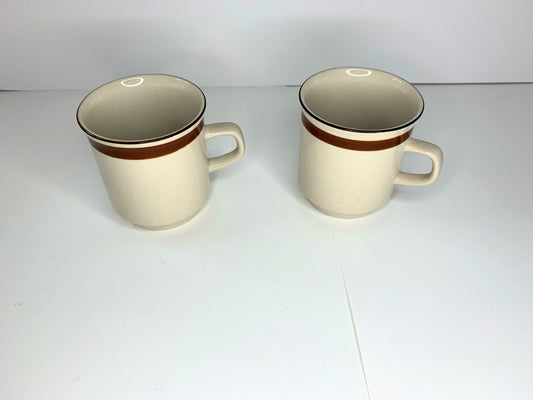 Cozy brown stripe Japanese mugs, pair