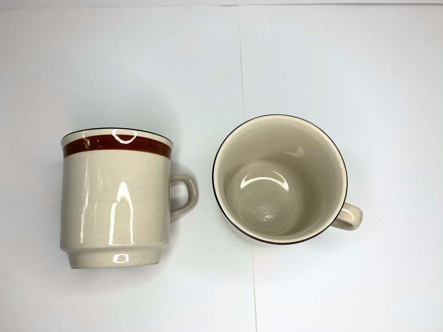 Cozy brown stripe Japanese mugs, pair