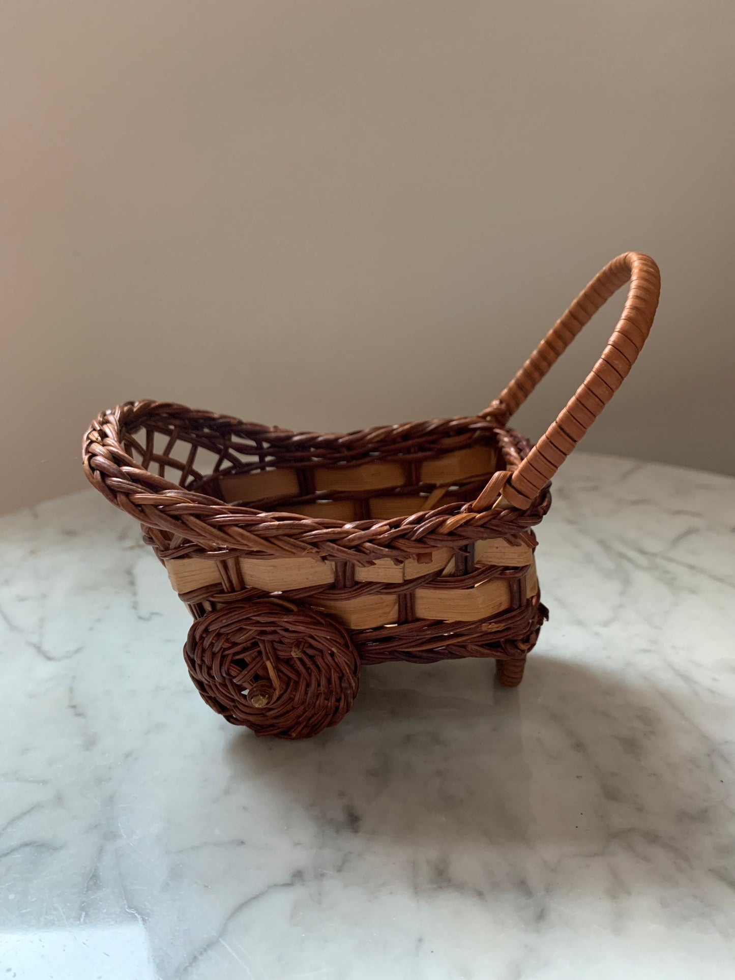 Handmade wicker doll wheelbarrow/pram