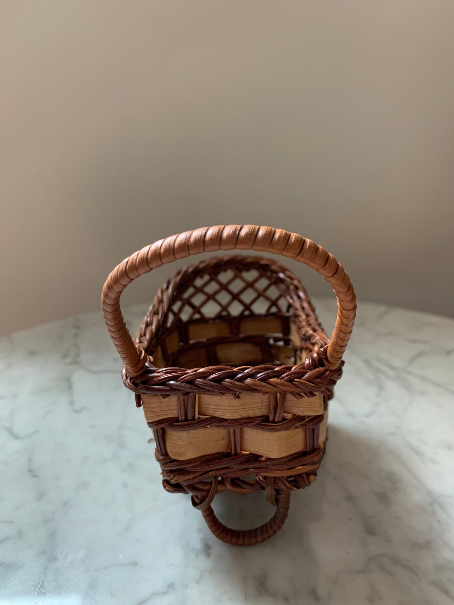 Handmade wicker doll wheelbarrow/pram