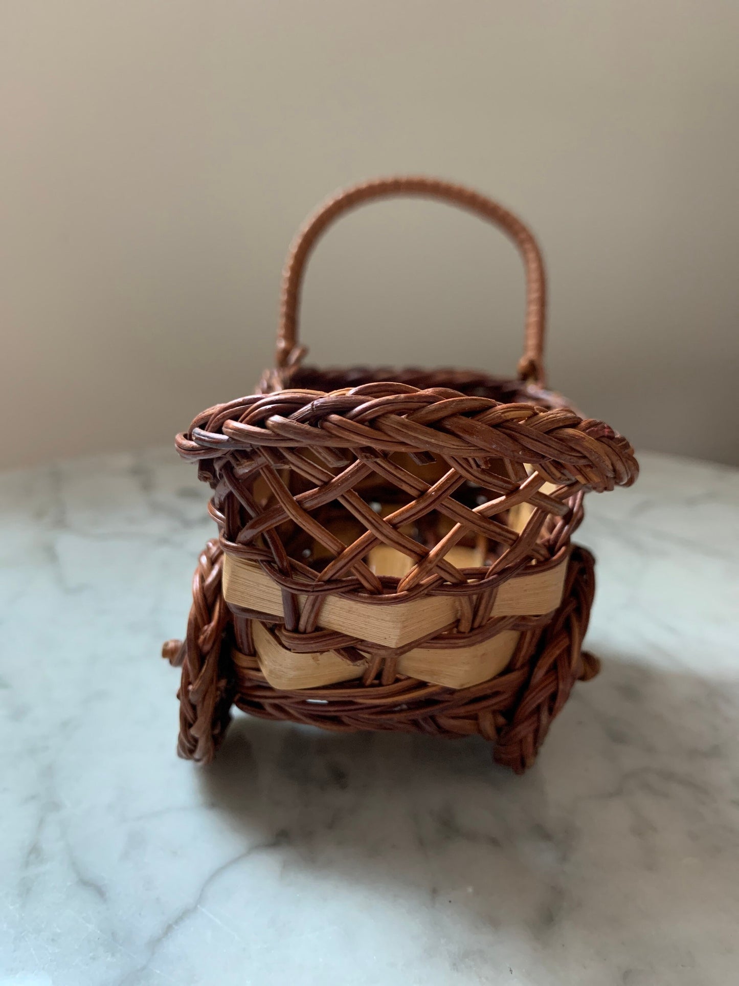 Handmade wicker doll wheelbarrow/pram