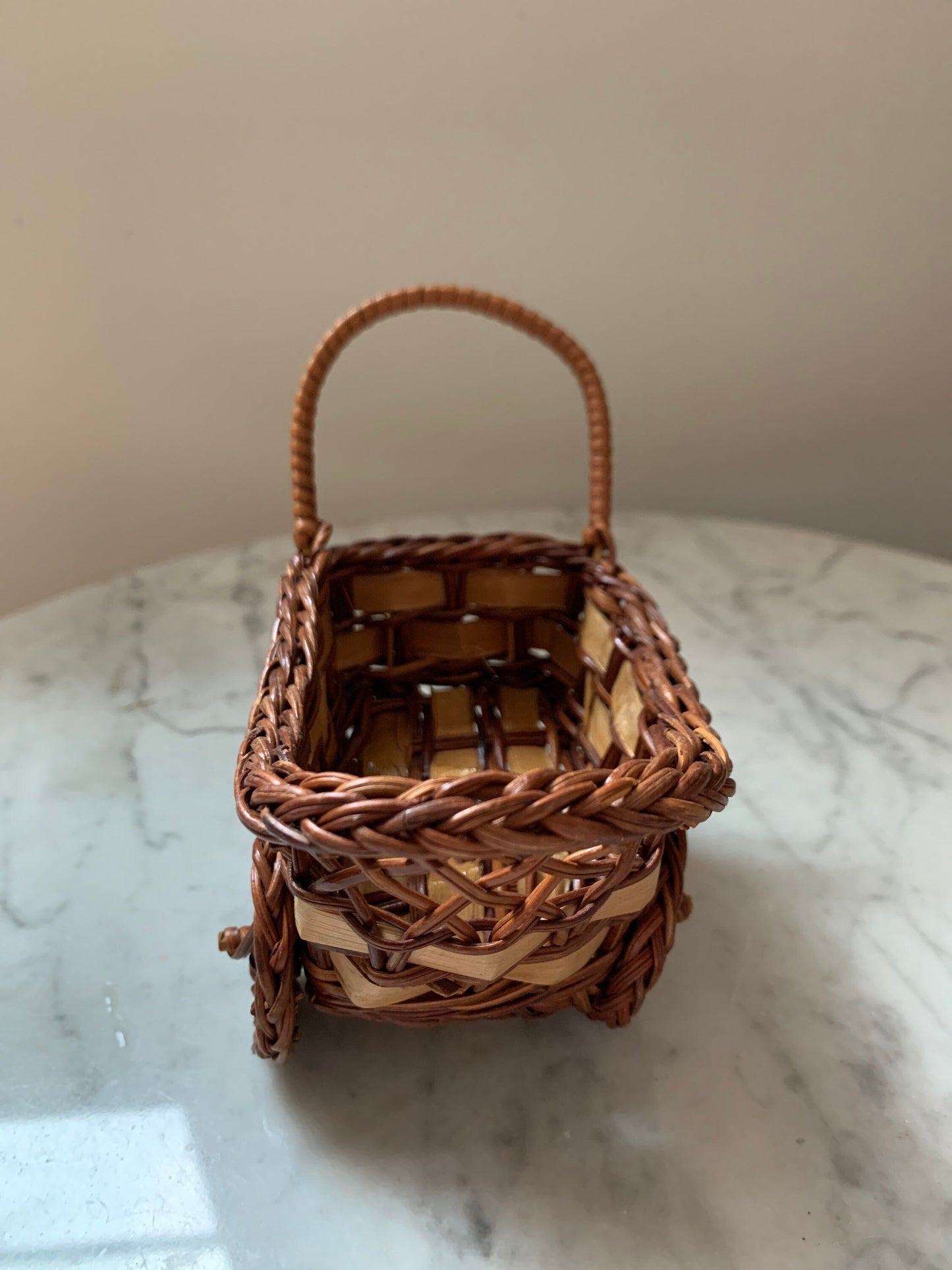 Handmade wicker doll wheelbarrow/pram