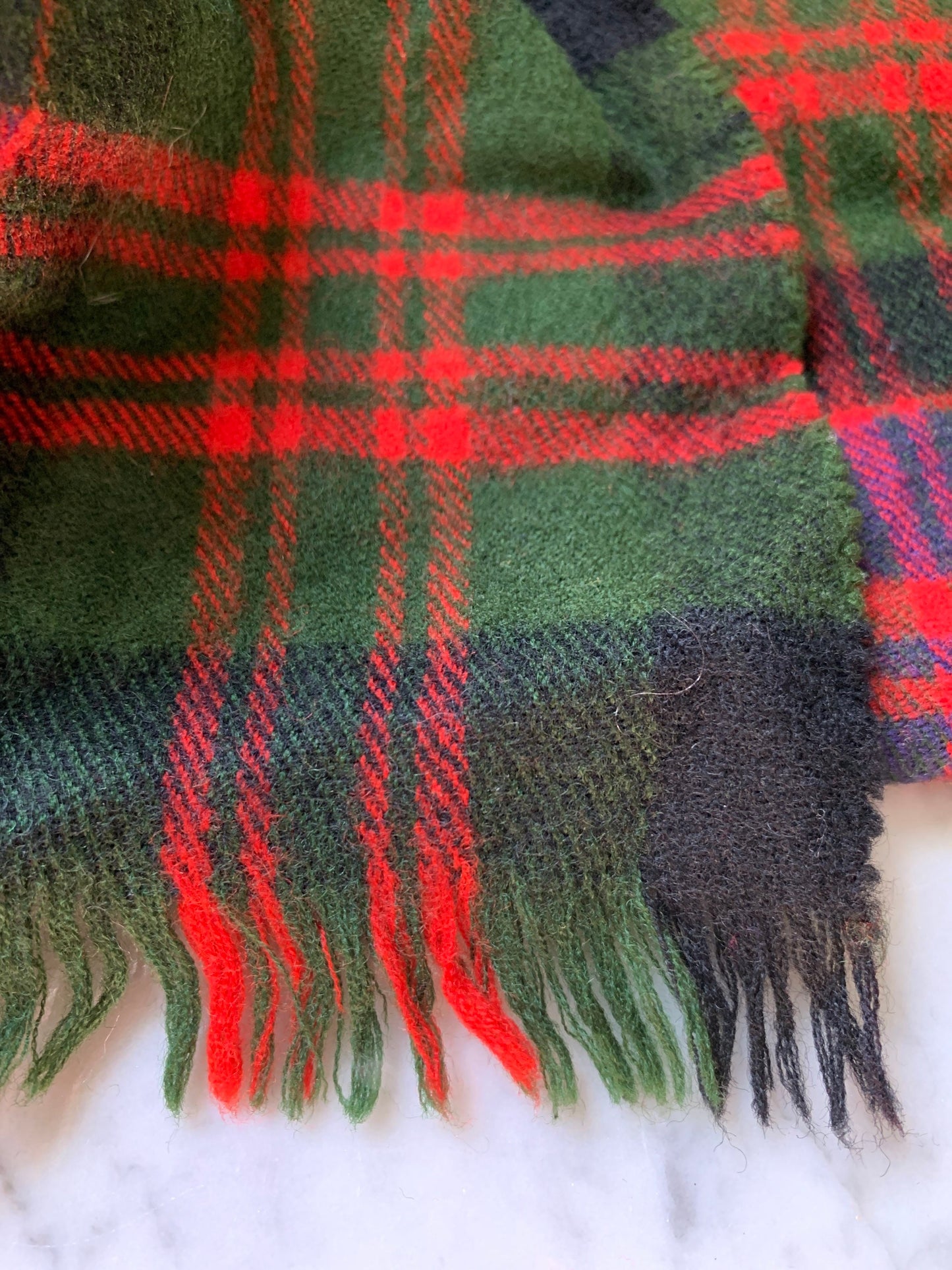 Navy green and red wool scarf