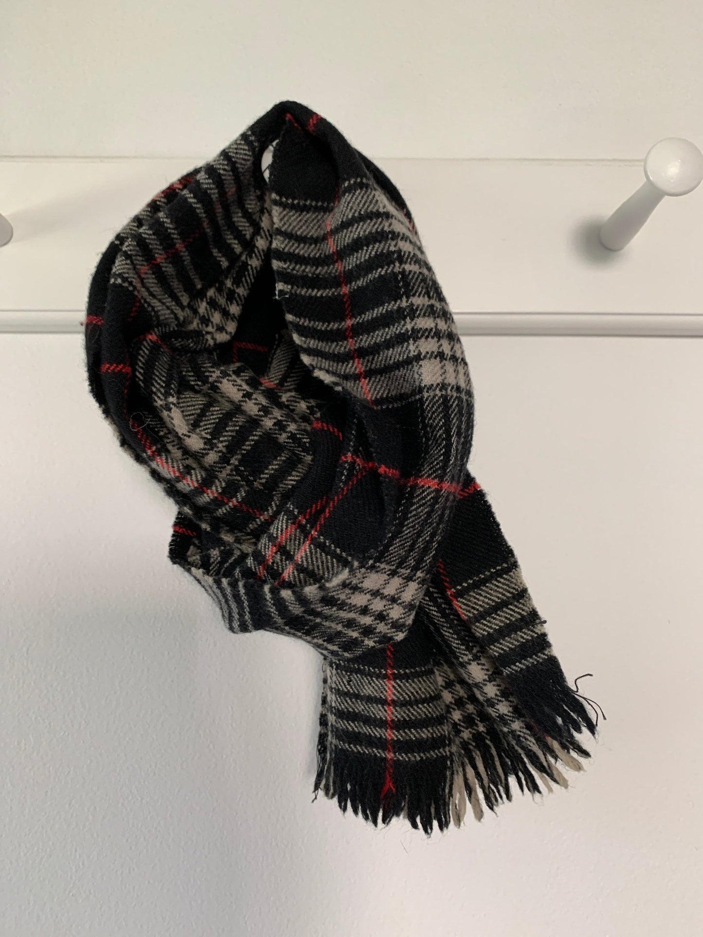 Black and red plaid wool scarf