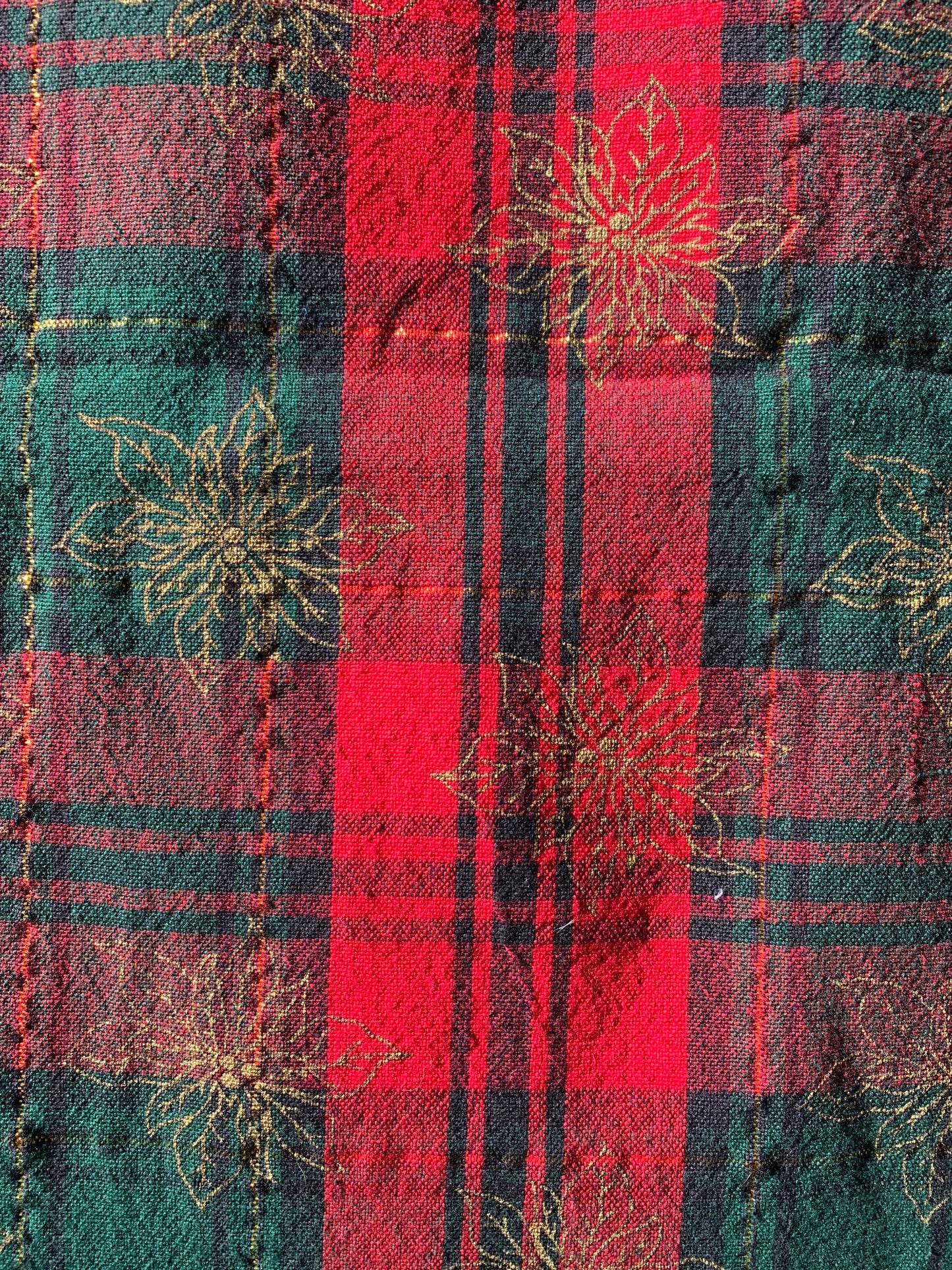 Plaid Christmas tablecloth with poinsettias