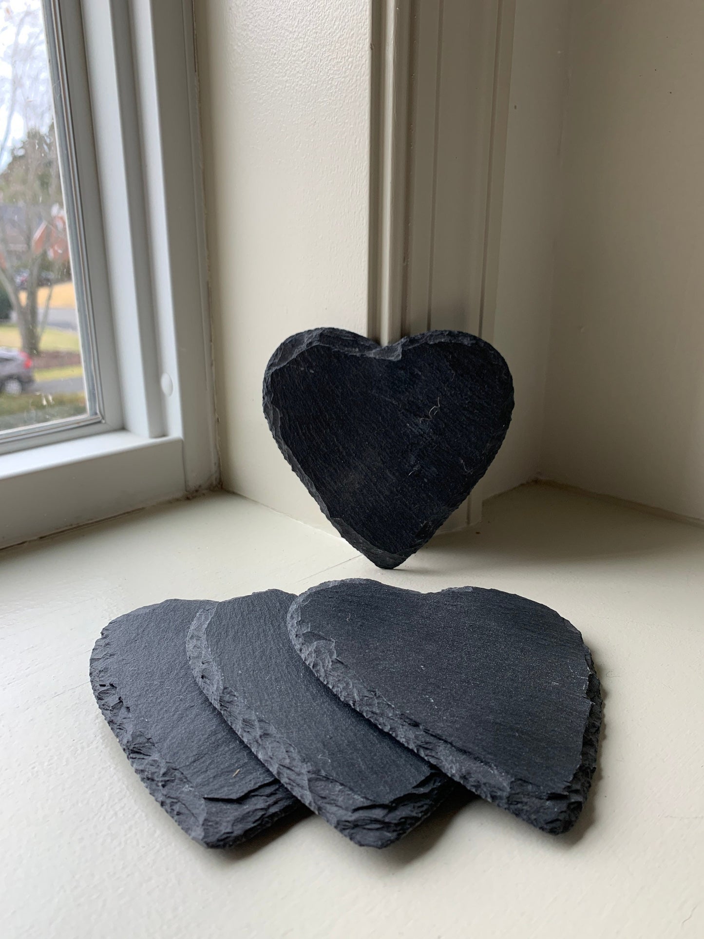 Slate heart coasters, set of 4