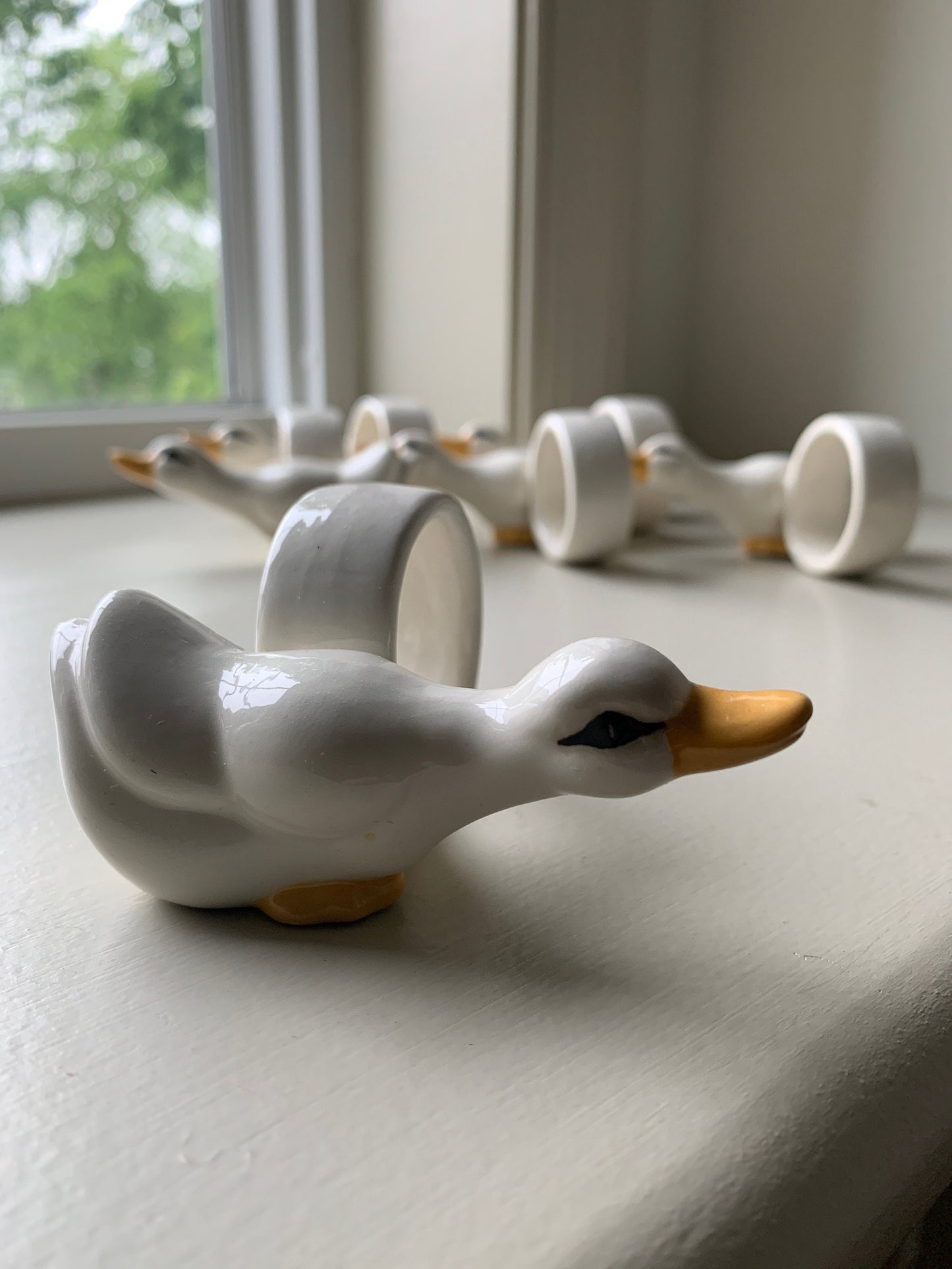 Ceramic White duck napkin rings, set of 6