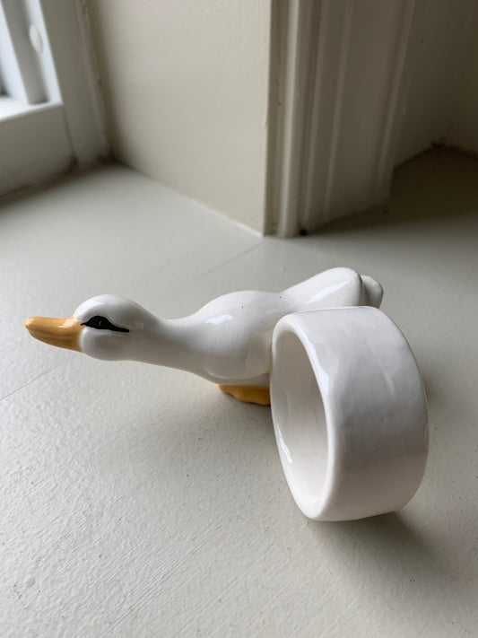 Ceramic White duck napkin rings, set of 6