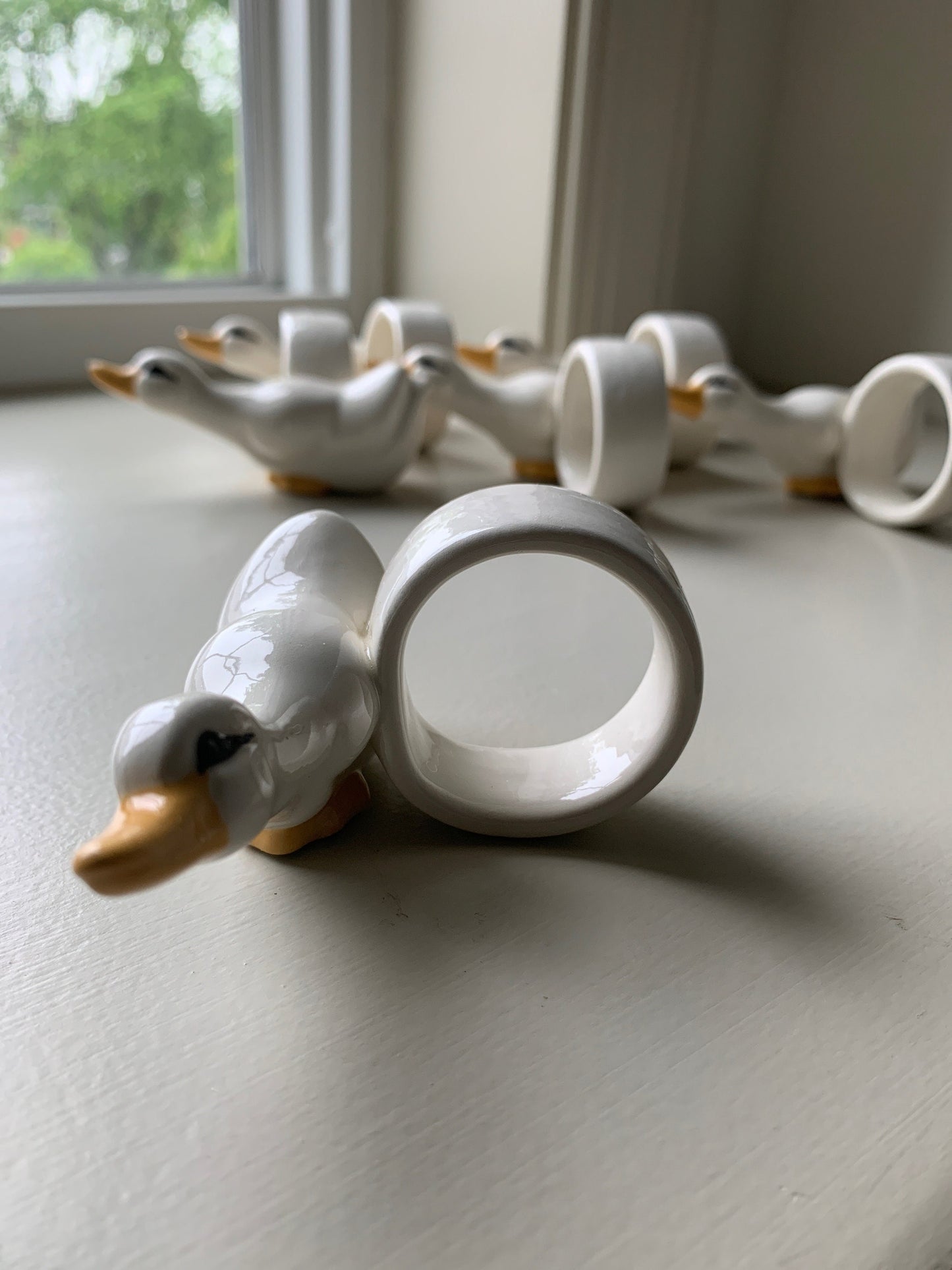 Ceramic White duck napkin rings, set of 6